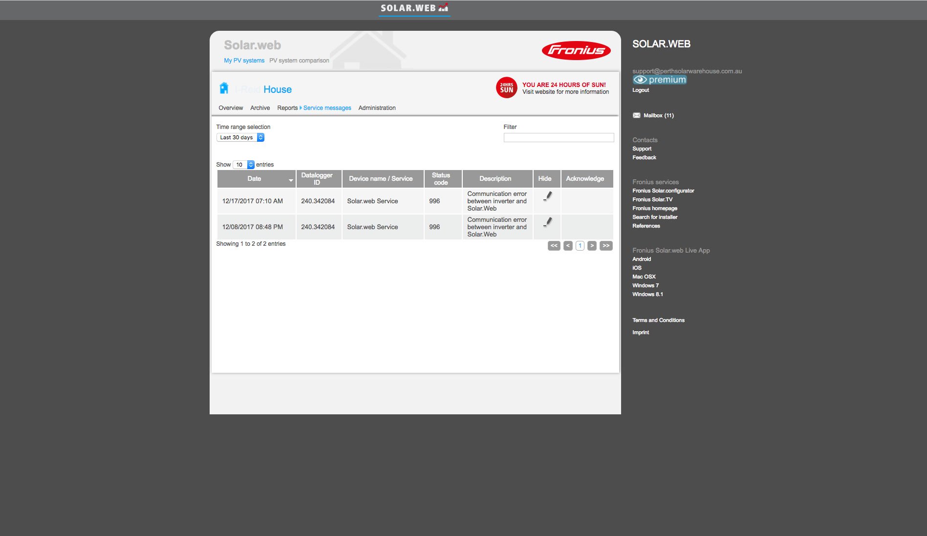 Fronius Solar.web PV System Comparison