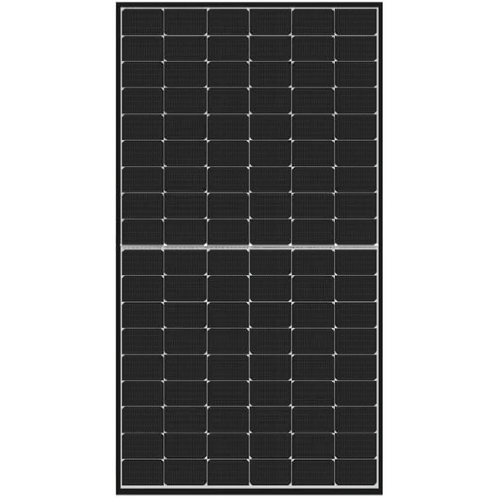 Jinko Solar Tiger Neo 54-Cell, black frame solar panel on a transparent background