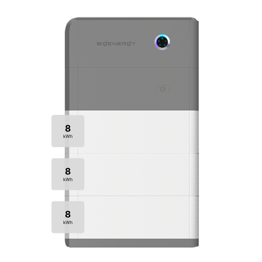 24kWh Sigen battery module highlighted in SigenStor stack of a rendered [front view] feature image